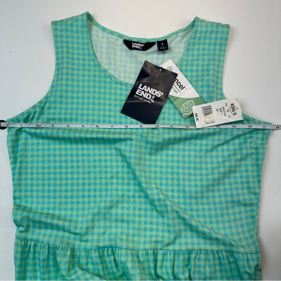 Lands’ End Tiered Maxi Dress NWT in Cool Mint/Blue Check soft jersey feel Size S - Picture 5 of 6
